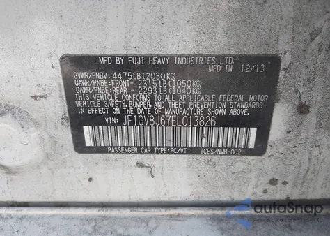 2014 Subaru Impreza Wrx Sti из США, поврежденный, VIN JF1GV8J67EL013826